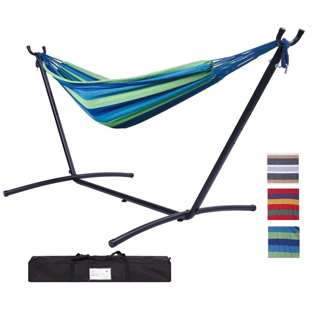 SUGIFT Hammock with Stand - Indoor or Outdoor Use - Carrying Pouch-Powder-coated Steel Frame - Durable 450 Pound Capacity£¬Brown/Gray Striped