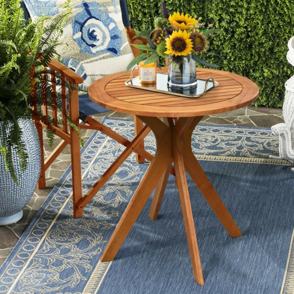 27 in. Round Solid Wood Outdoor Coffee Side Table