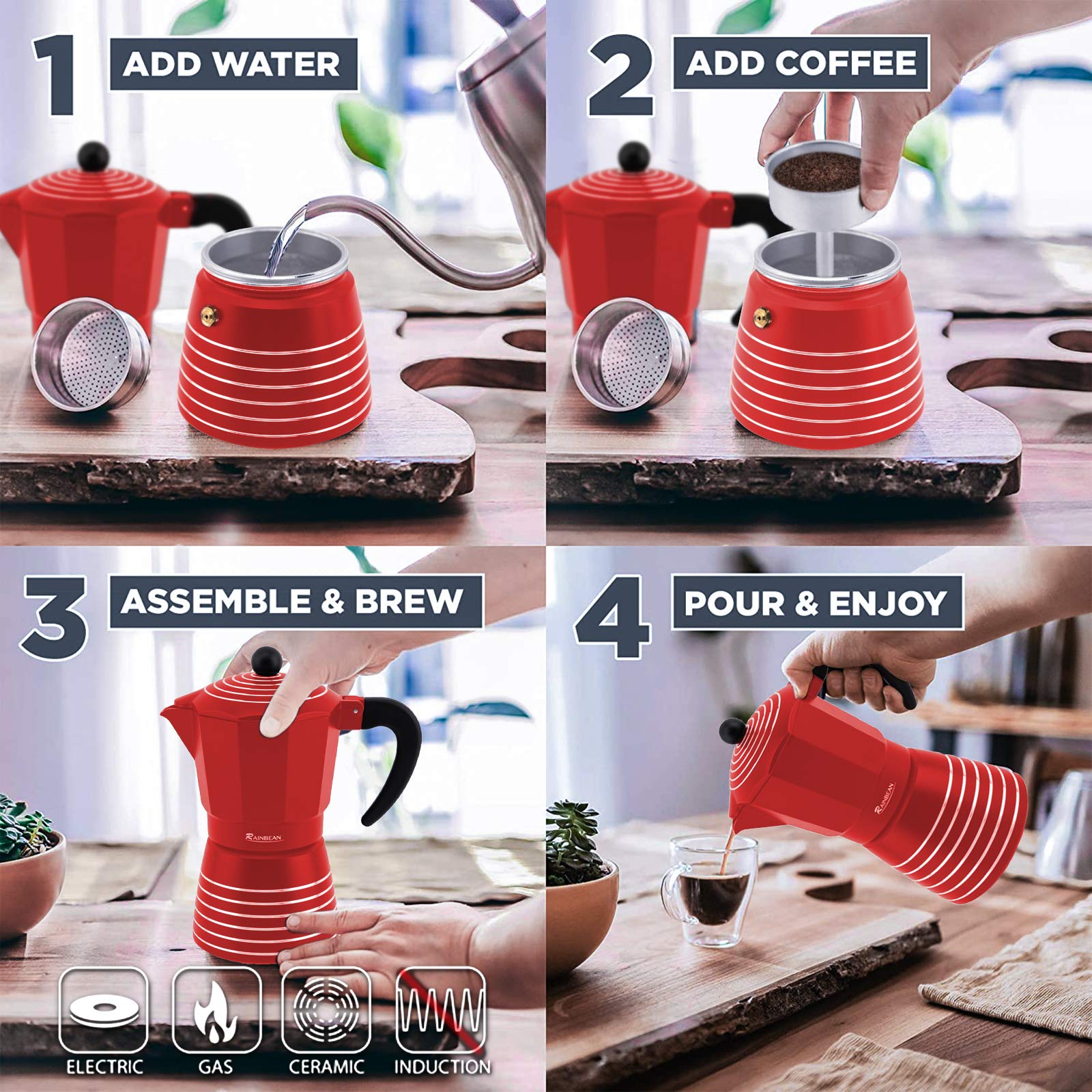  RAINBEAN Mini French Press Coffee Maker 1 Cups, 12oz
