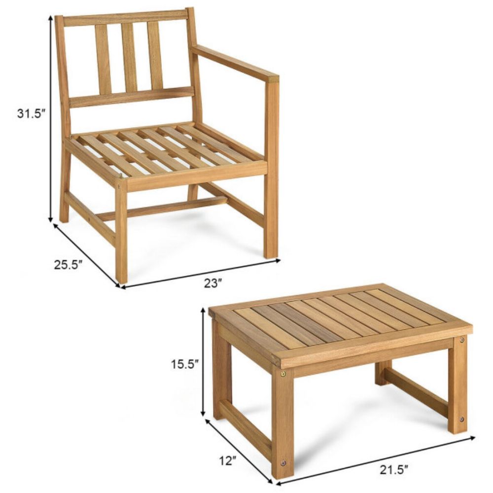 3-In-1 Acacia Wood Loveseat with Separable Coffee Table and Cushions