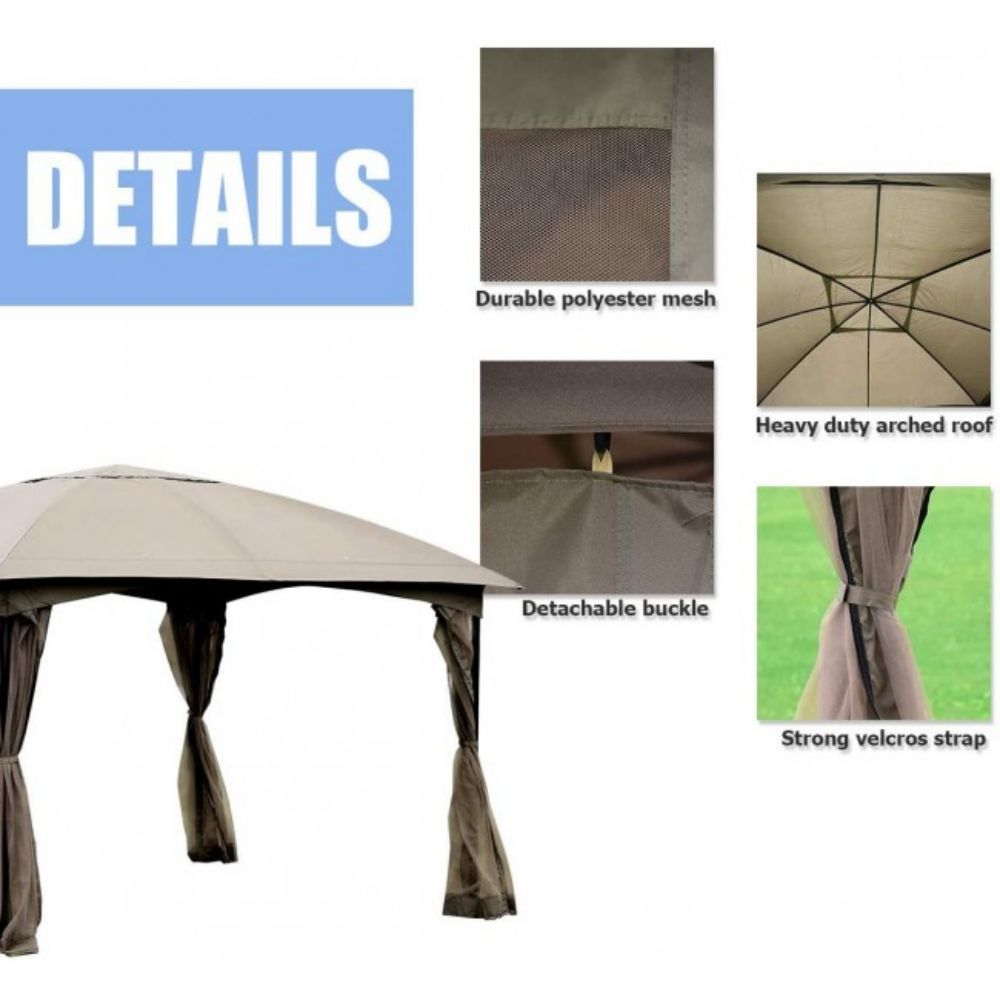 11.5 ft. x 11.5 ft. Brown Fully Enclosed Outdoor Gazebo with Removable 4 Walls