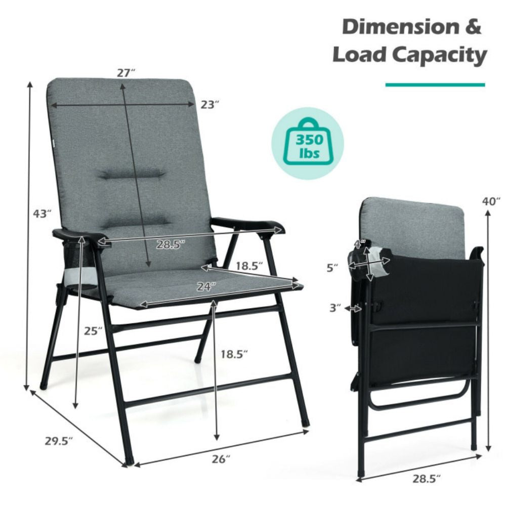 Gray Outdoor Patio Padded Folding Portable Dining Camping Chair