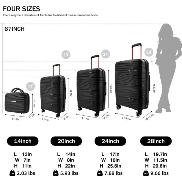 SUGIFT 4-Piece Nested Spinner Suitcase Luggage Set with TSA Lock, Black