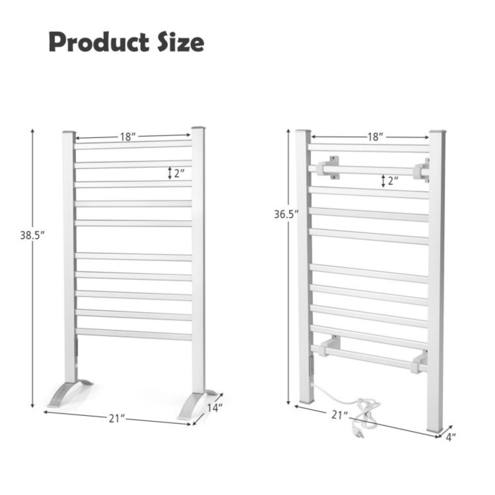 2 in. 1 Freestanding and Wall-mounted Towel Warmer Drying Rack with Timer in Silver