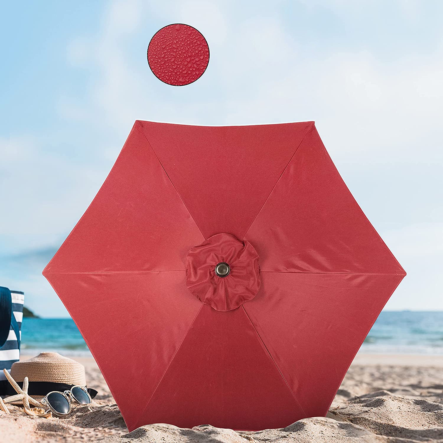 SUGIFT 7.5' Outdoor Patio Table Umbrella Market Umbrella with Push Button Tilt/Crank-Red