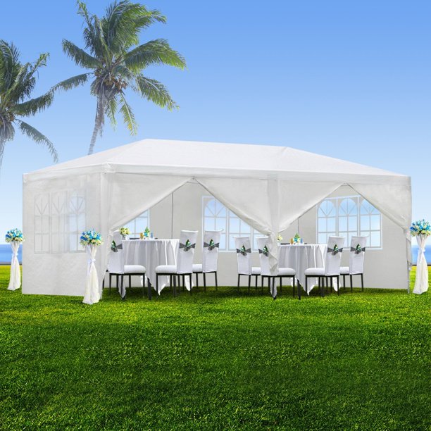 SUGIFT Outdoor Canopy Party Wedding Tent White Gazebo Pavilion with 6 Side Walls