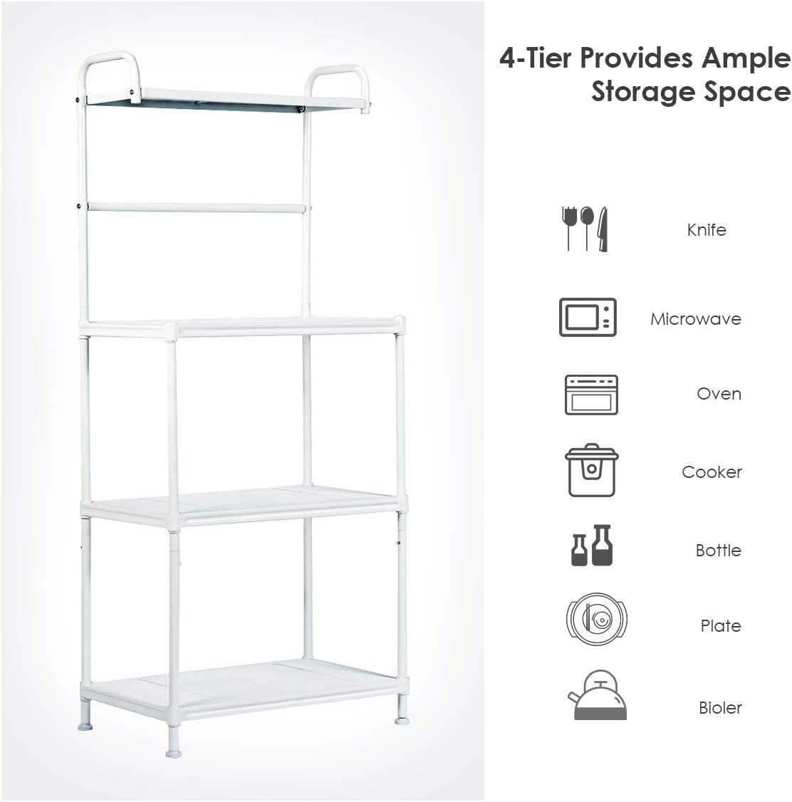 White 4-Tier Kitchen Storage Shelf Rack Microwave Cart Kitchen Cart