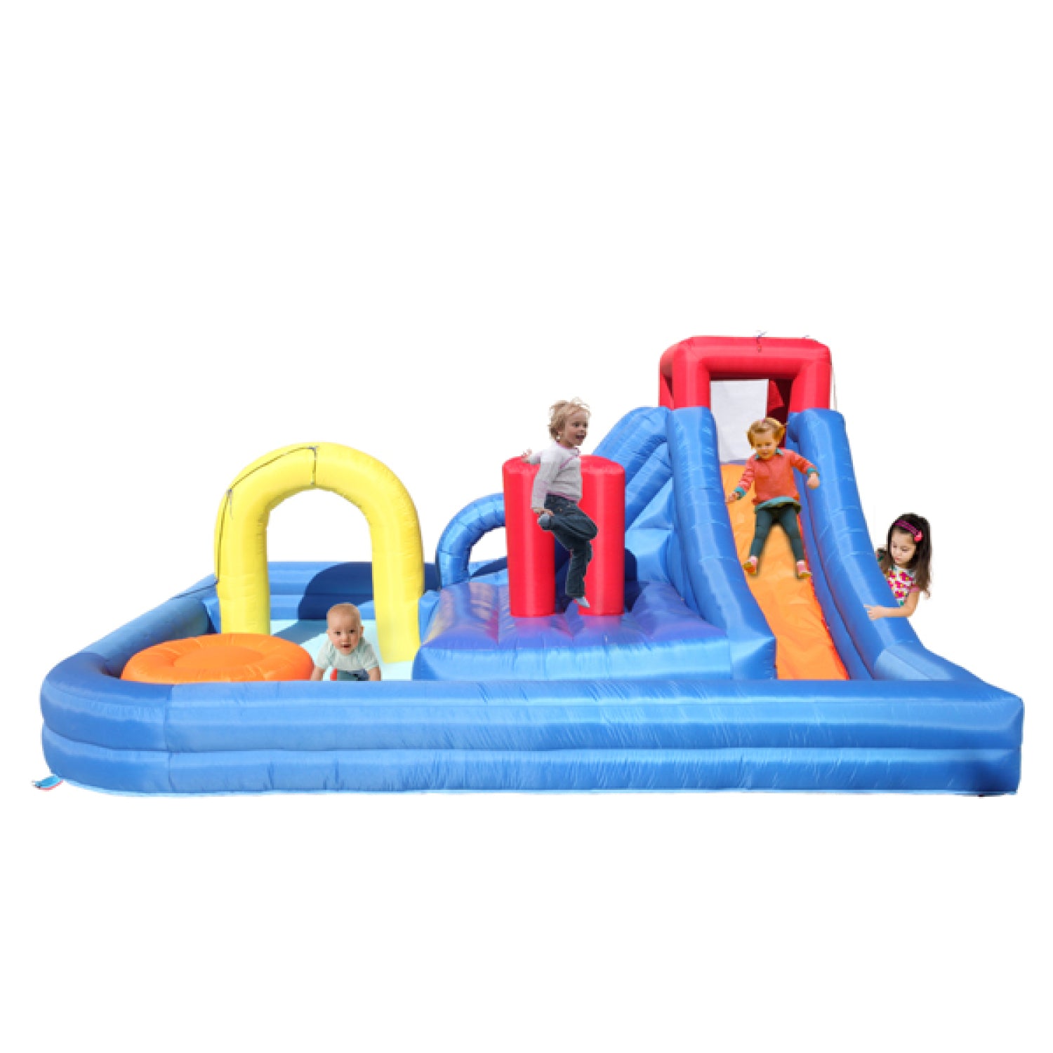 SUGIFT New Inflatable Castle with Water Slide Bouncer,River Race Area,Climbing Wall ,Water Cannon And Hose For Kids