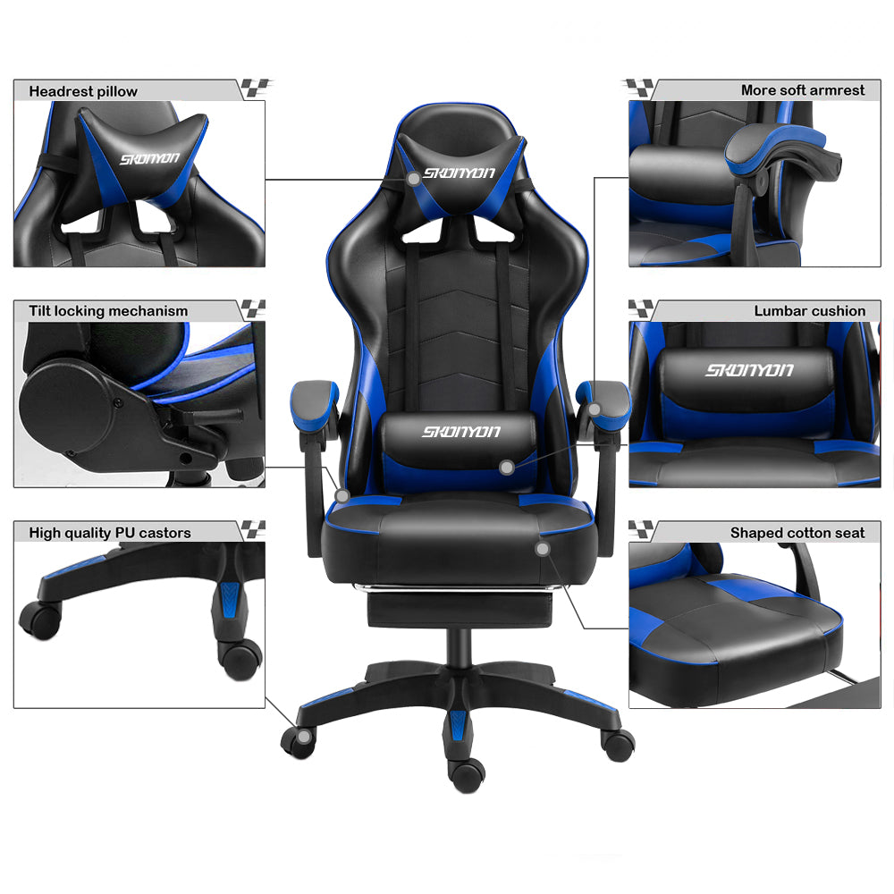 SKONYON Gaming Chair,Computer Chair with Footrest and Lumbar