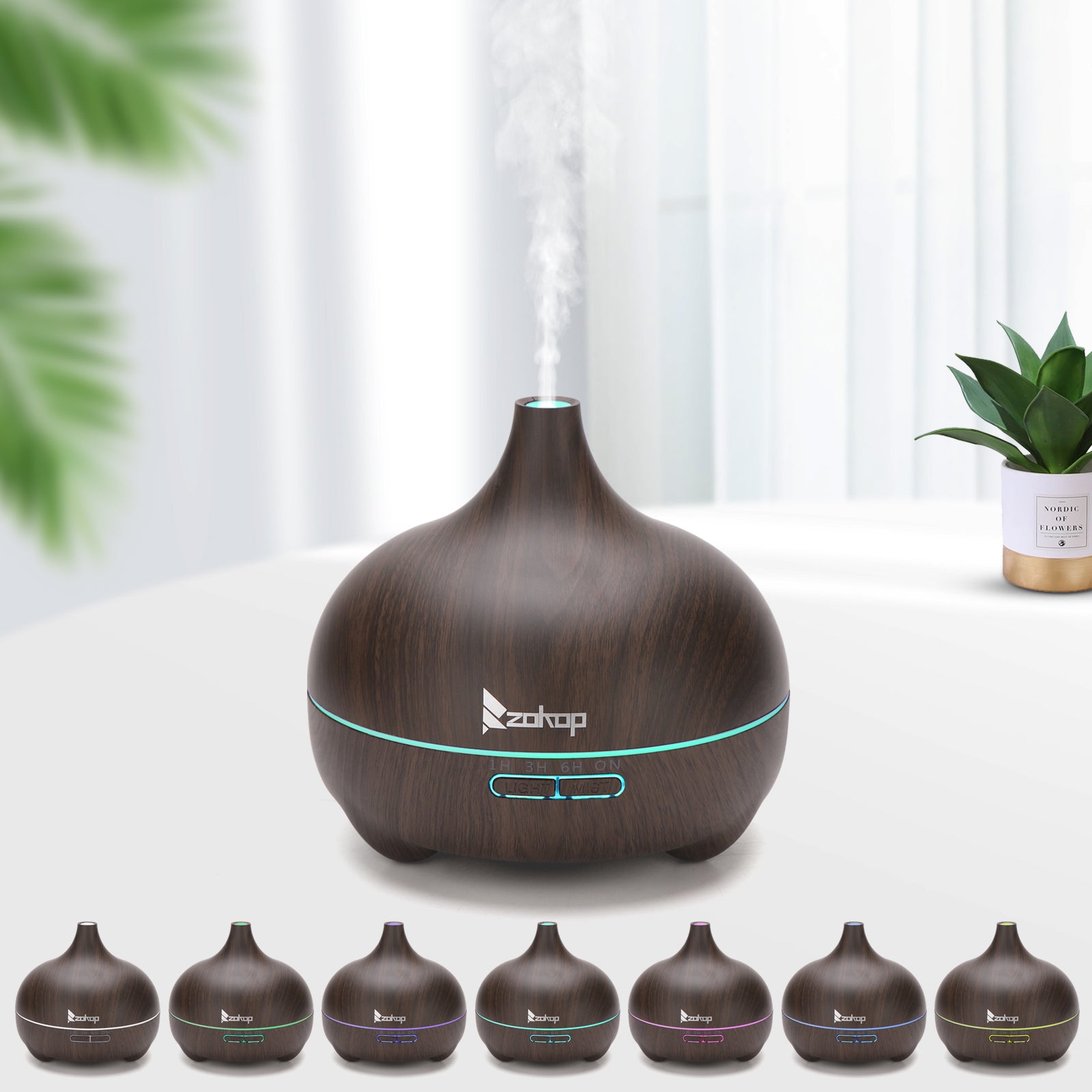 SUGIFT 110V 14W 550ml Aroma Diffuser with White Remote Control and Colorful Lights, Dark Brown