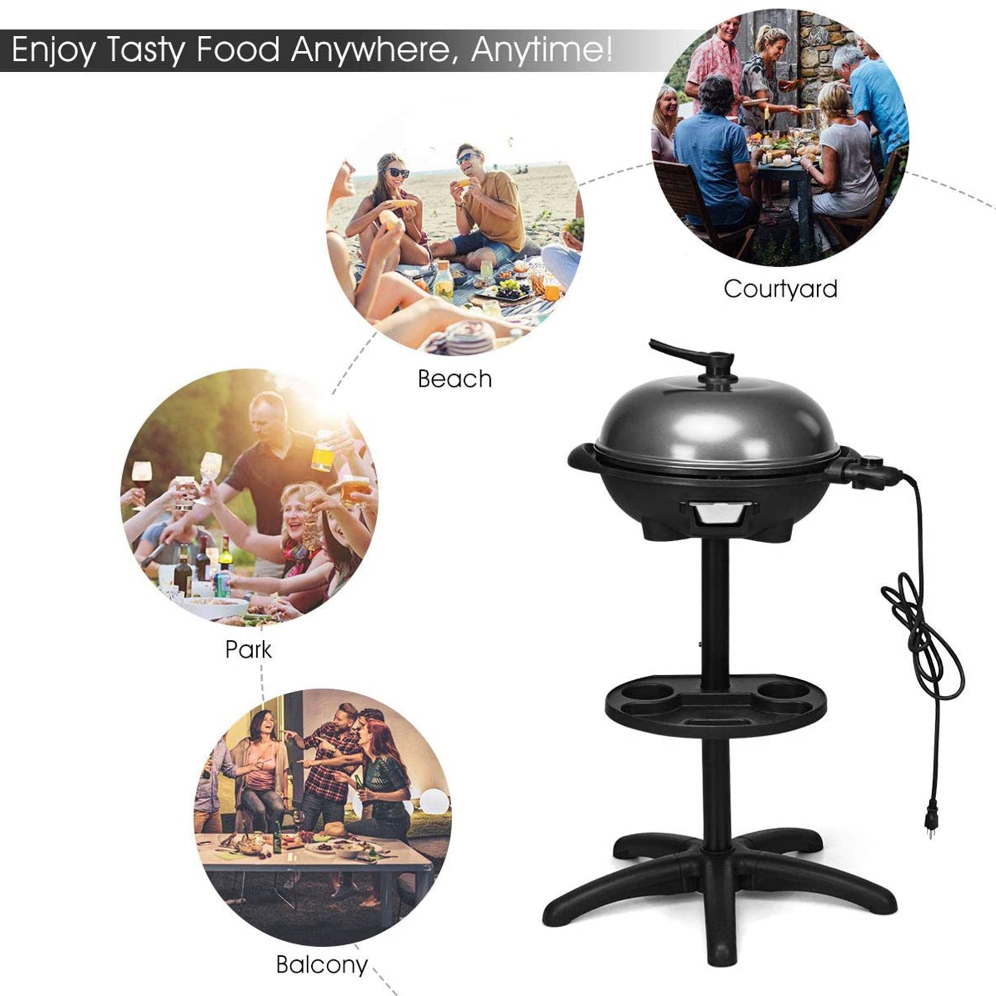 1350-Watt Outdoor BBQ Electric Grill in Black with Removable Stand