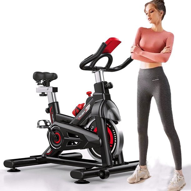 SUGIFT Adjustable Exercise Bike Magnetically Controlled Exercise Bike with LCD Screen and Bottle Cage Red Black