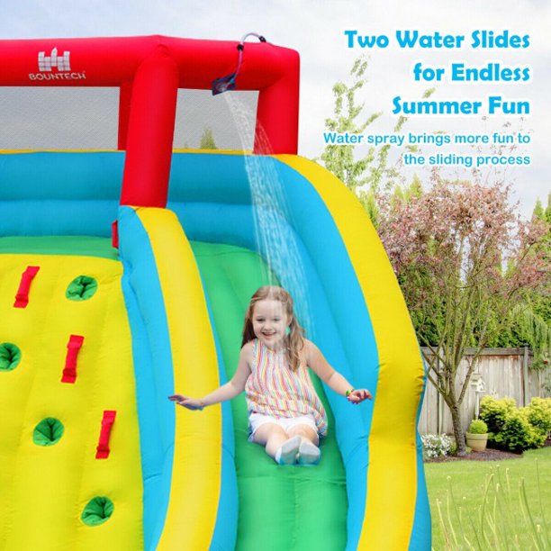 Inflatable Bounce House Water Park with Double Slide and Climbing Wall