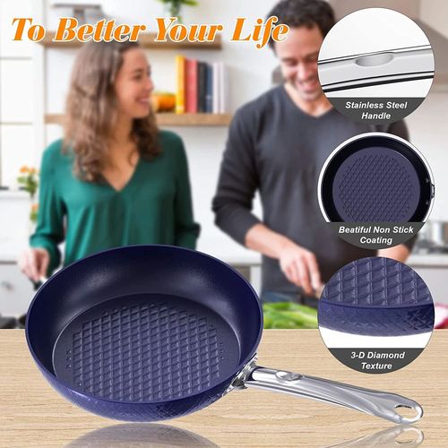 SUGIFT Kitchen Cookware Sets Induction Nonstick Ceramic Bule, 1.2 Quart Pot Saucepan with Lid + 8 inch Small Frying Pan + 9.5 Hard Anodized Frying Skillet Pan