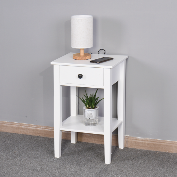 SUGIFT White Floor-standing Storage Table with a Drawer Living Room Bedroom 16.3¡±L*12.6¡±W*25.6¡±H