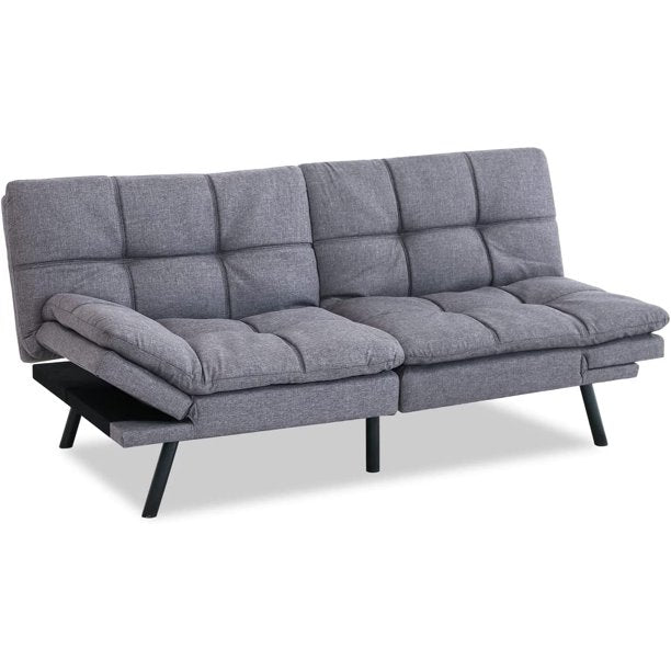 Futon Sofa Bed Twin, Memory Foam Couch Bed with Mattress and Frame Included,Comfortable Grey Fabric Loveseat Sleeper Sofa for Dorm Apartment Office College Small Space Bedroom