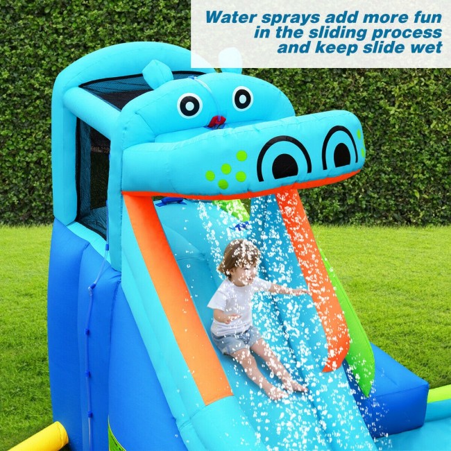 SUGIFT Hippo Inflatable Water Slide Bounce House,Outdoor Inflatable Kid Castle with Air Blower