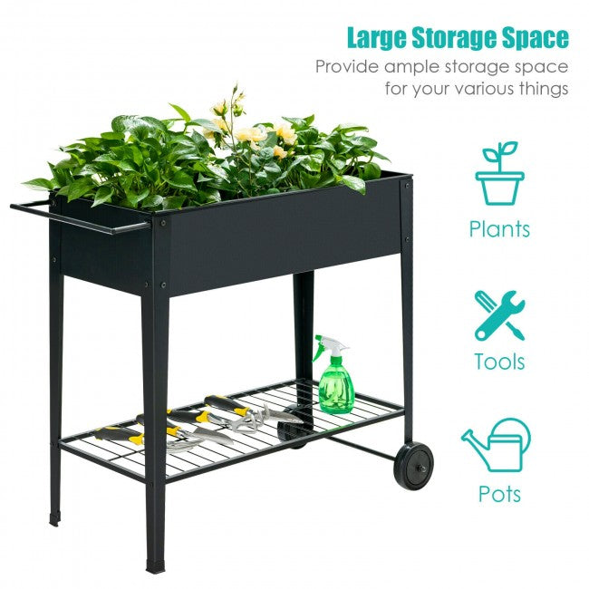 SUGIFT Elevated Planter Box on Wheels with Non-slip Legs and Storage Shelf