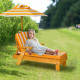 1-Piece Yellow Kids Wood Outdoor Chaise Lounge Chair with Height Adjustable Umbrella and Yellow/White Cushion