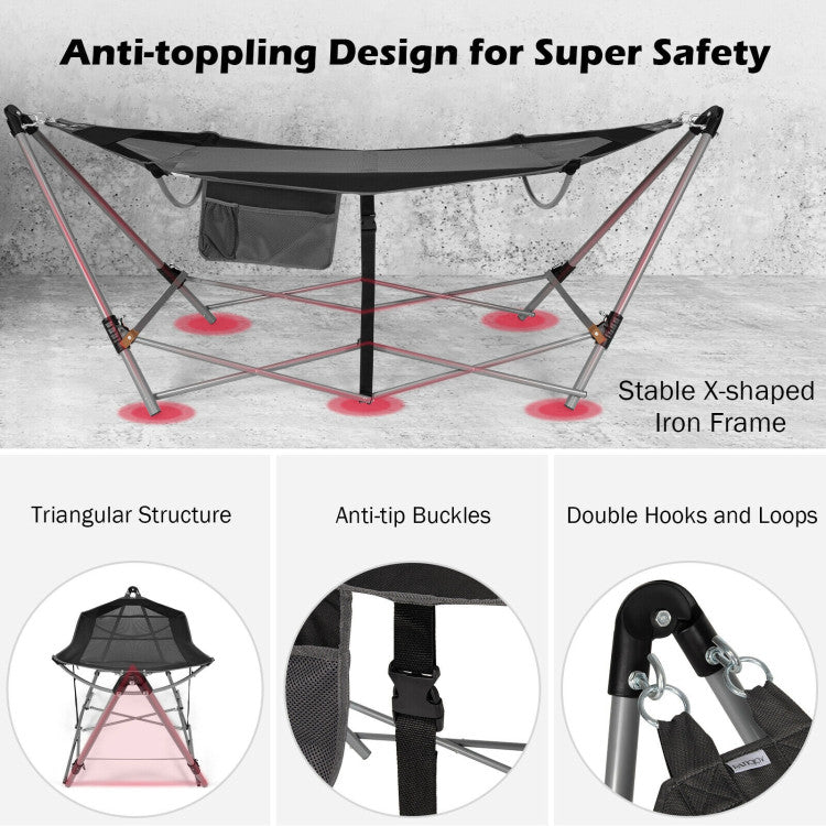 SUGIFT Portable Folding Hammock with Hammock Stand Black