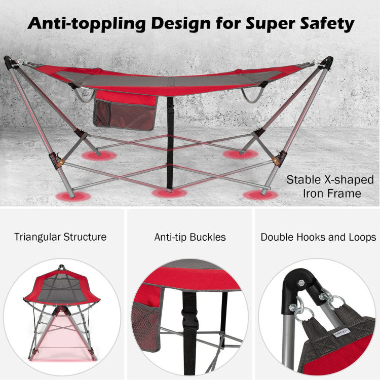 SUGIFT Portable Folding Hammock with Hammock Stand Red