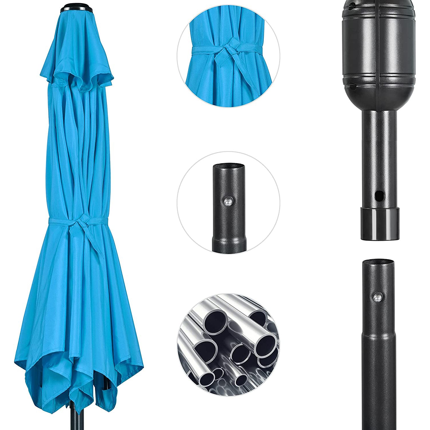 SUGIFT 7.5 ft. Market Outdoor Patio Umbrella with Push Button Tilt and Crank in Blue