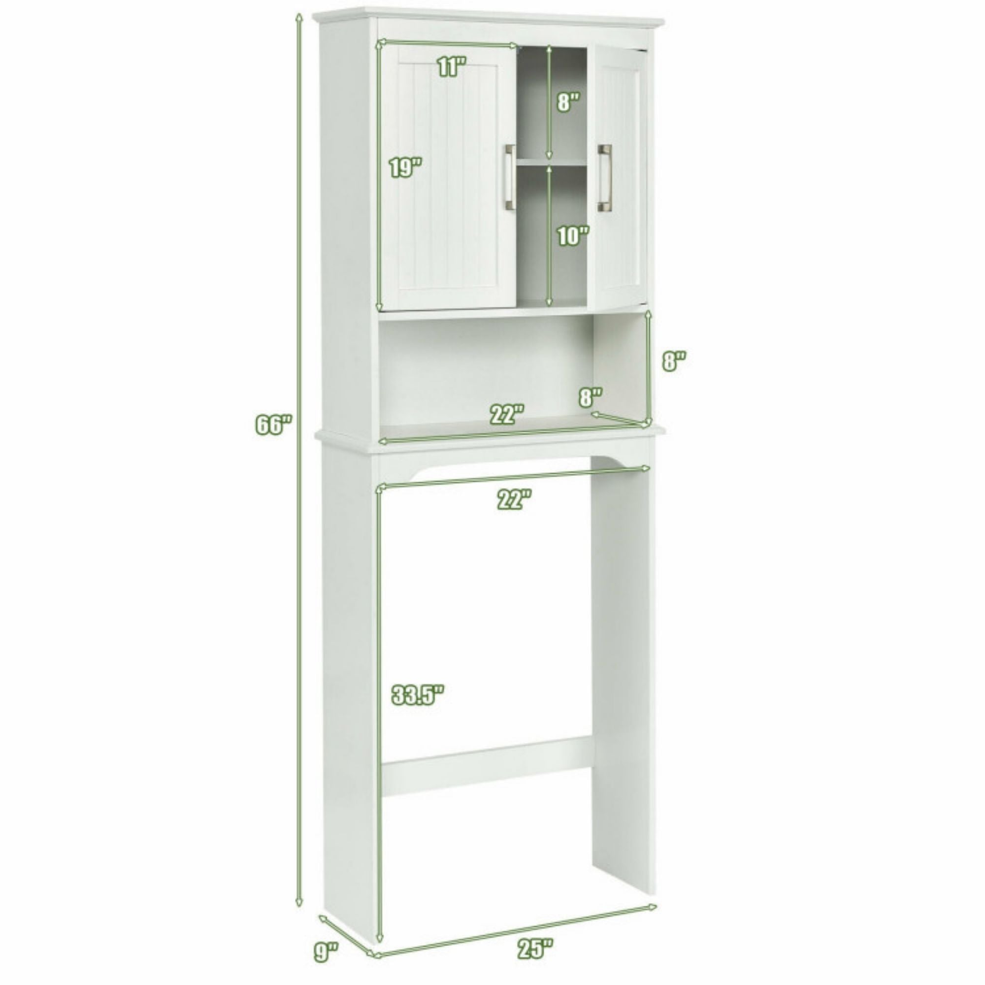 25 in. W x 66 in. H x 9 in. D Bathroom White Over-the-Toilet Storage