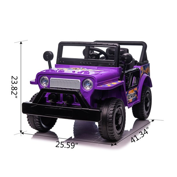 SUGIFT 12V Kids Ride On Truck Car, Power Wheels with LED Lights Horn Openable Doors, Electric Vehicle Toy for 3-6 Ages, Purple