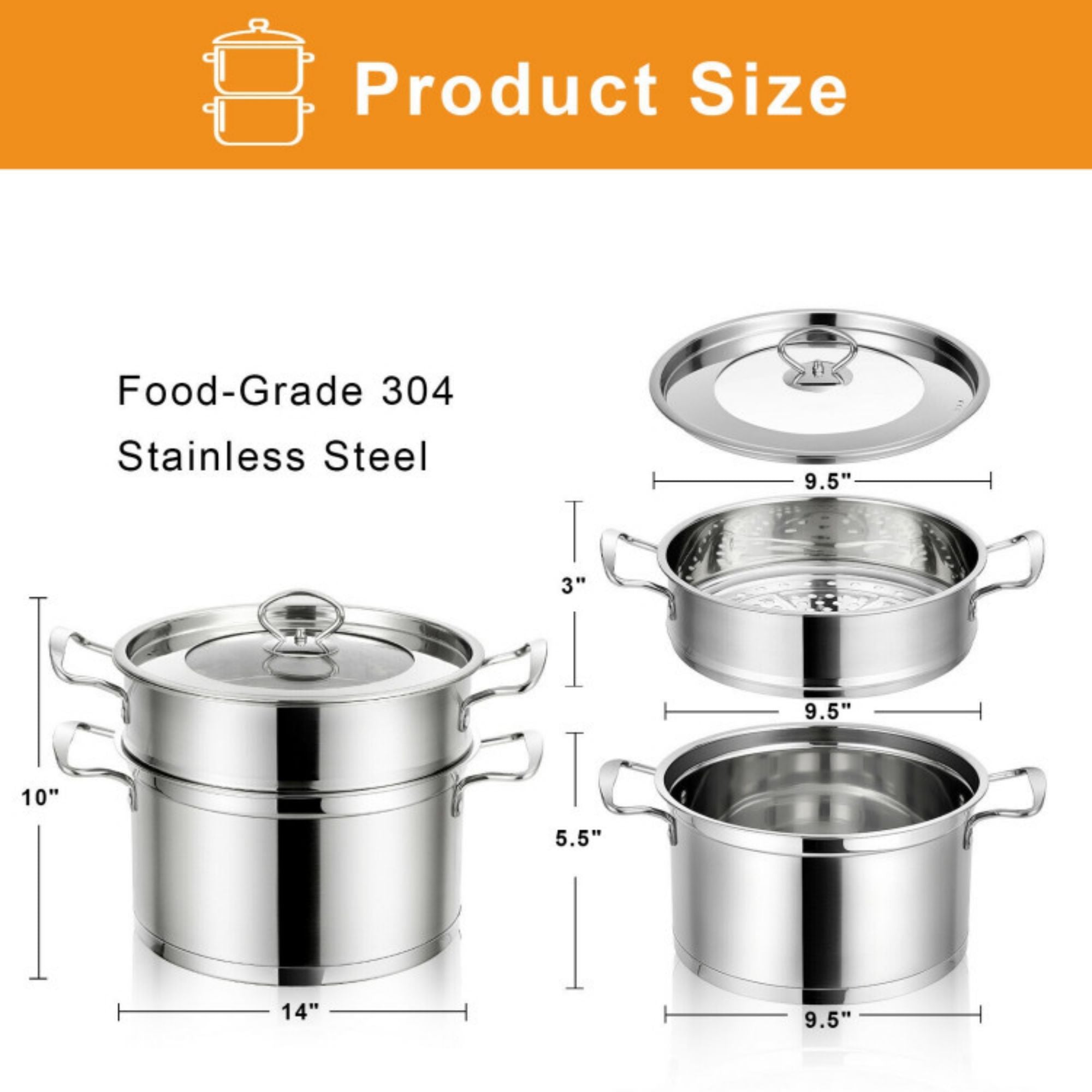 2-Tier 5.2 qt. Premium Stainless Steel Pot with 2.3 qt. Steamer Insert and Lid