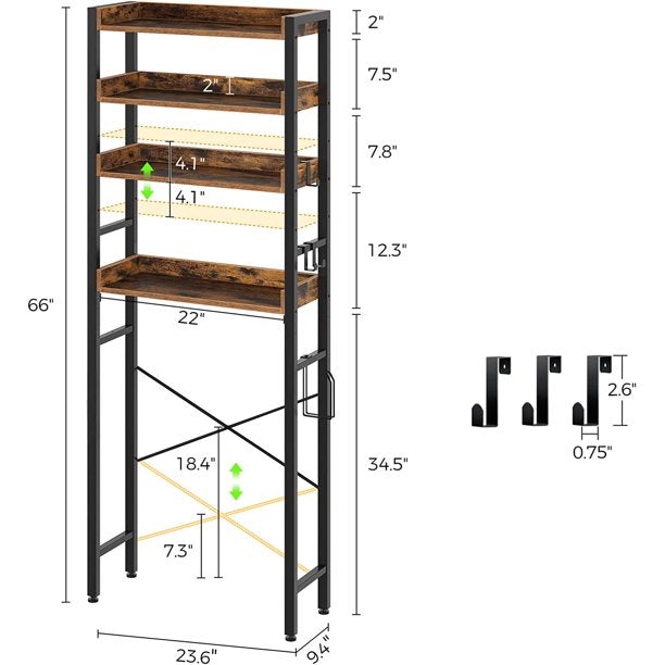 SUGIFT Over The Toilet Storage Rack, 4-Tier Bathroom Space Saver with Adjustable Shelves