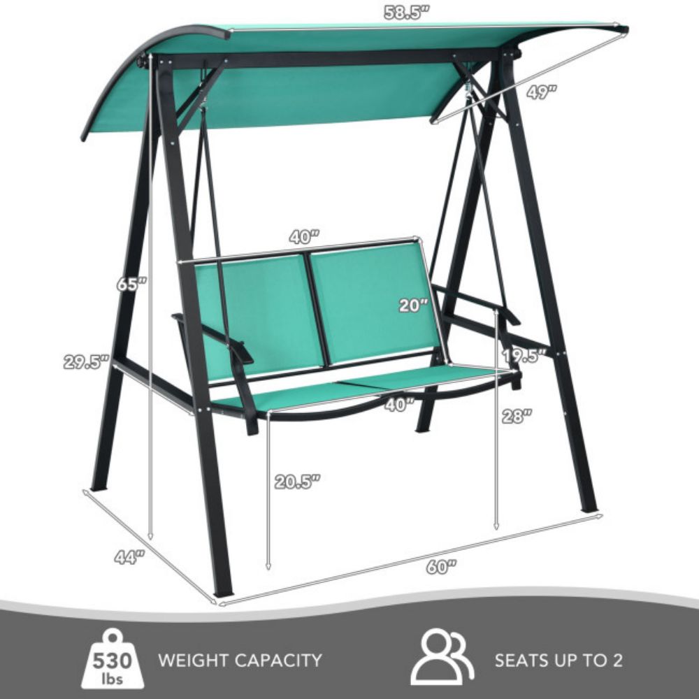 2-Person Metal Patio Swing with Canopy in Turquoise