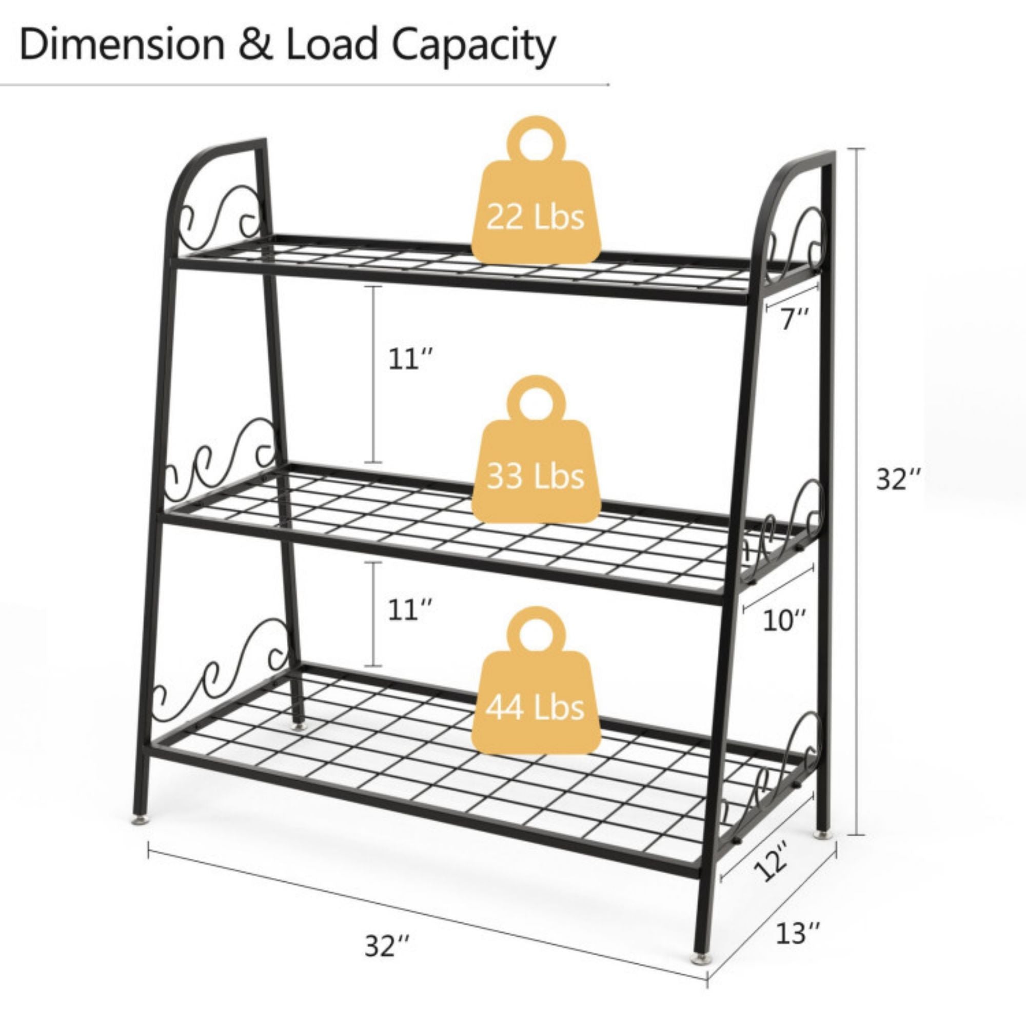 Indoor/Outdoor Black Steel Plant Stand Shelf Display Rack (3-Tier)