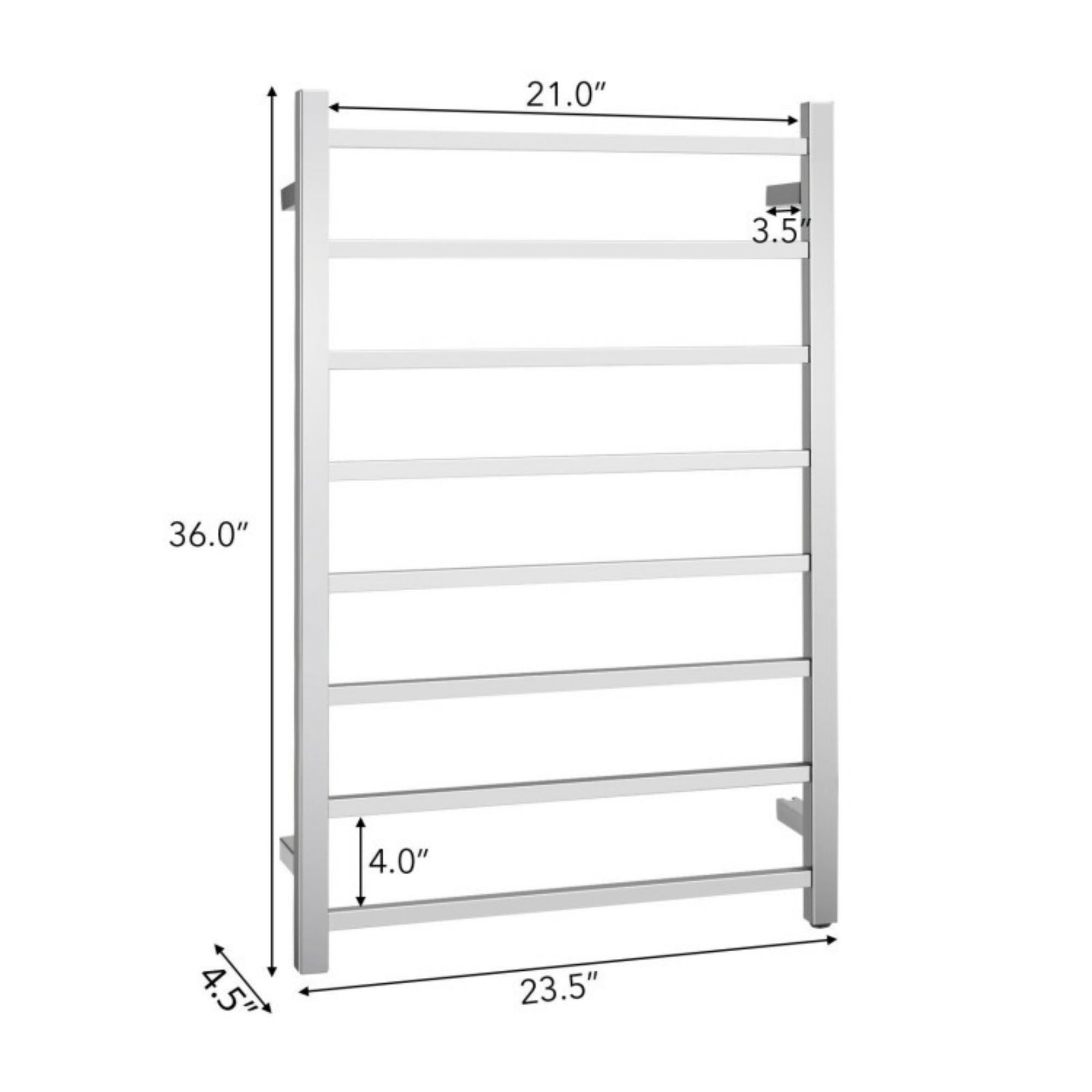 23.5 x 36 in. 8-Bar Electric Plug-In Wall-Mounted Towel Warmer Drying Rack in Silver