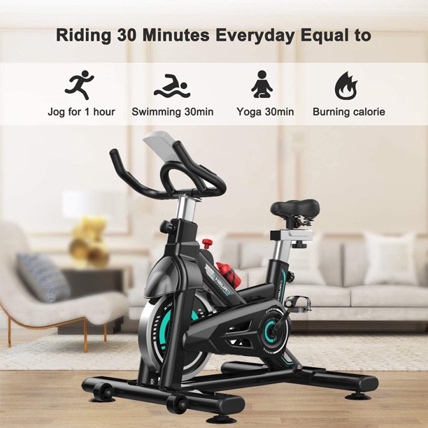 SUGIFT Adjustable Exercise Bike Magnetically Controlled Exercise Bike with LCD Screen and Bottle Cage Black blue