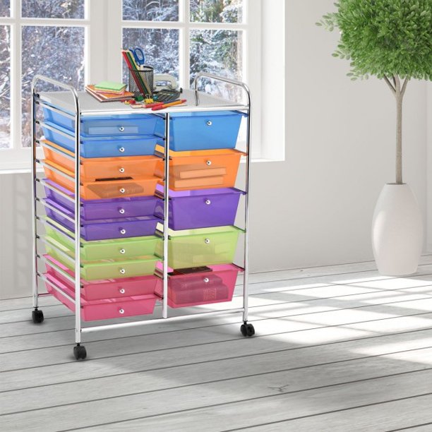 15-Drawer Rolling Organizer Cart Multi-Use Storage Shelf