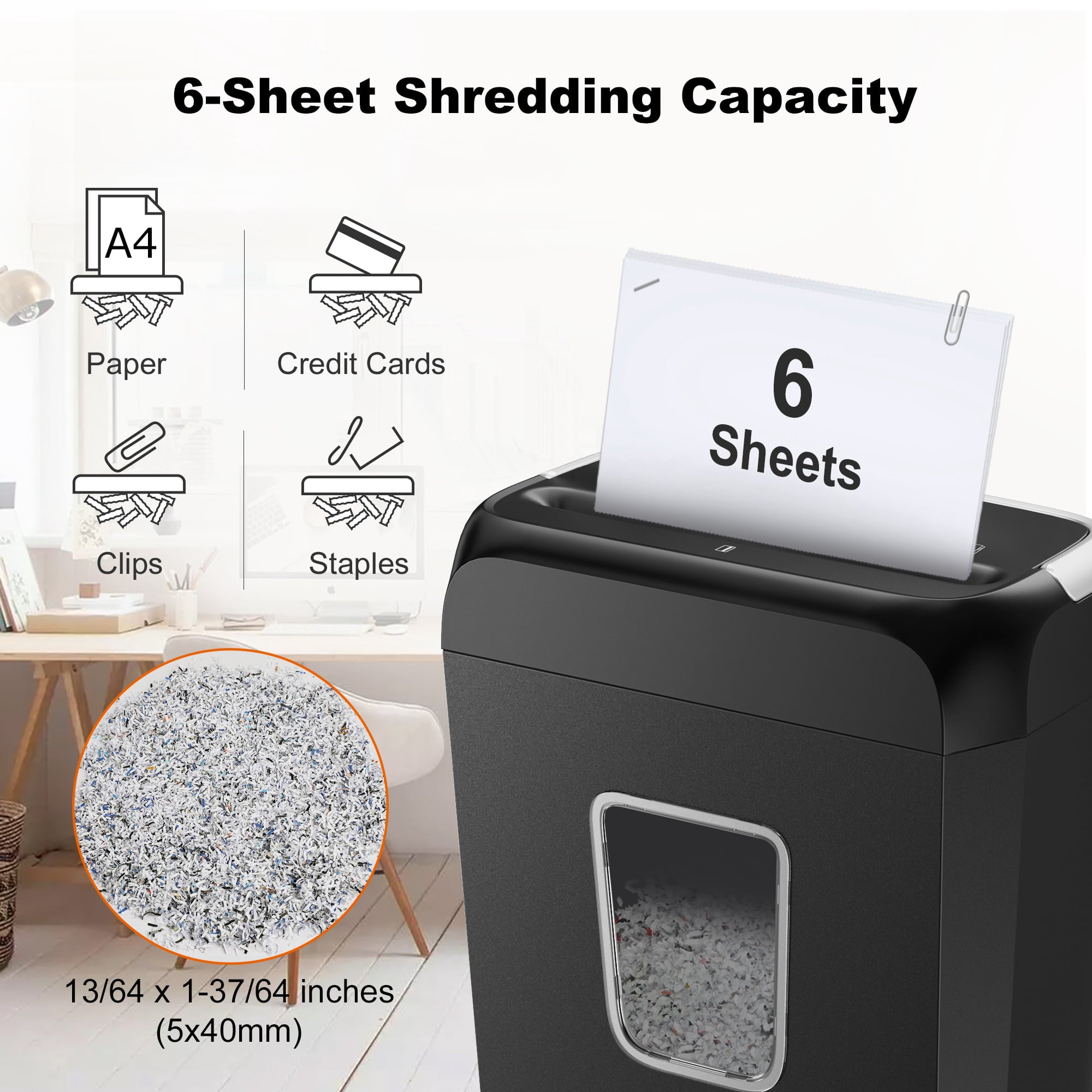 SUGIFT 6-Sheet Cross Cut Paper Shredder Home Office Use Shredder with Handle