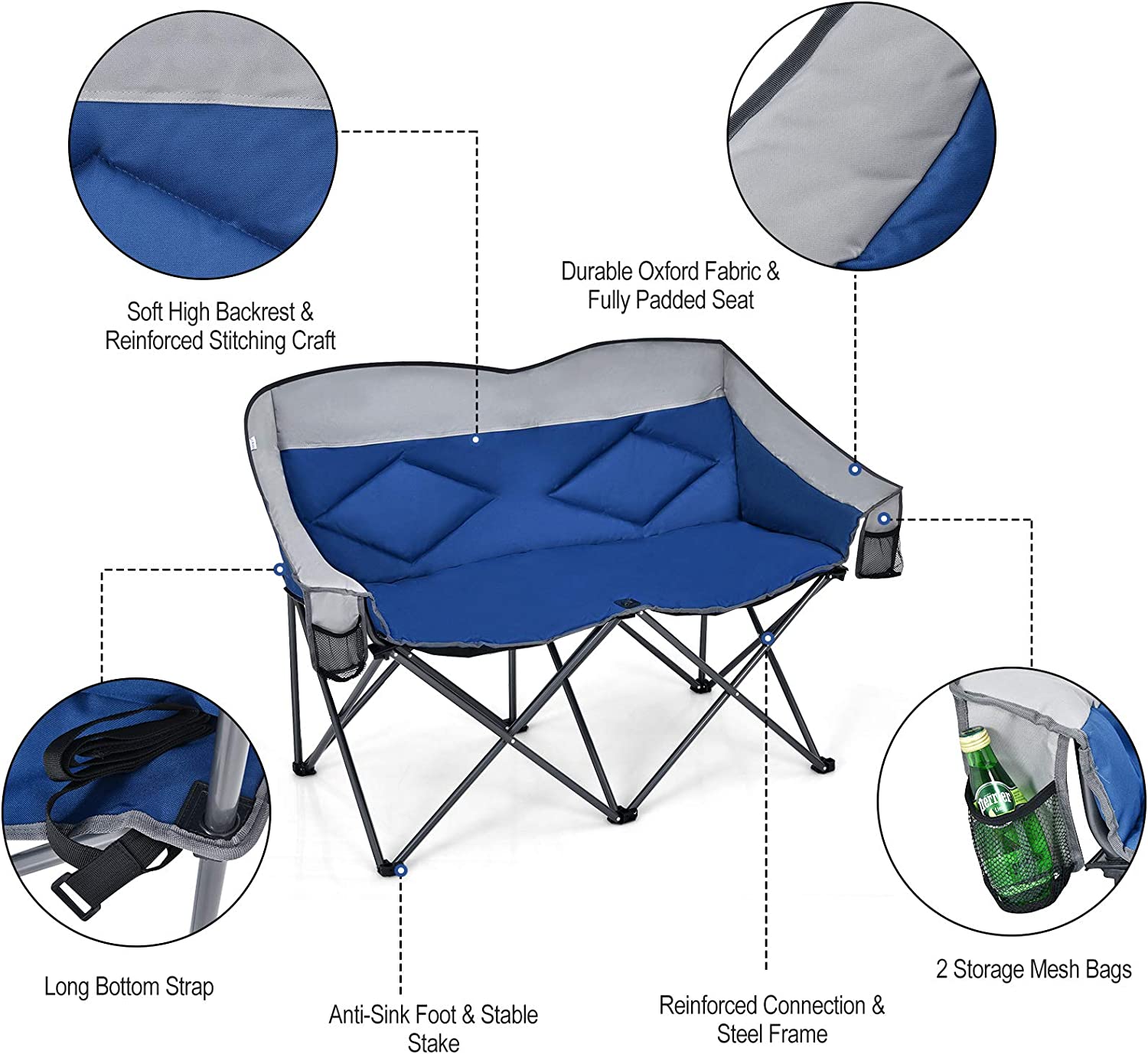 Outdoor Folding Camping Chair with Back Support Storage Bag