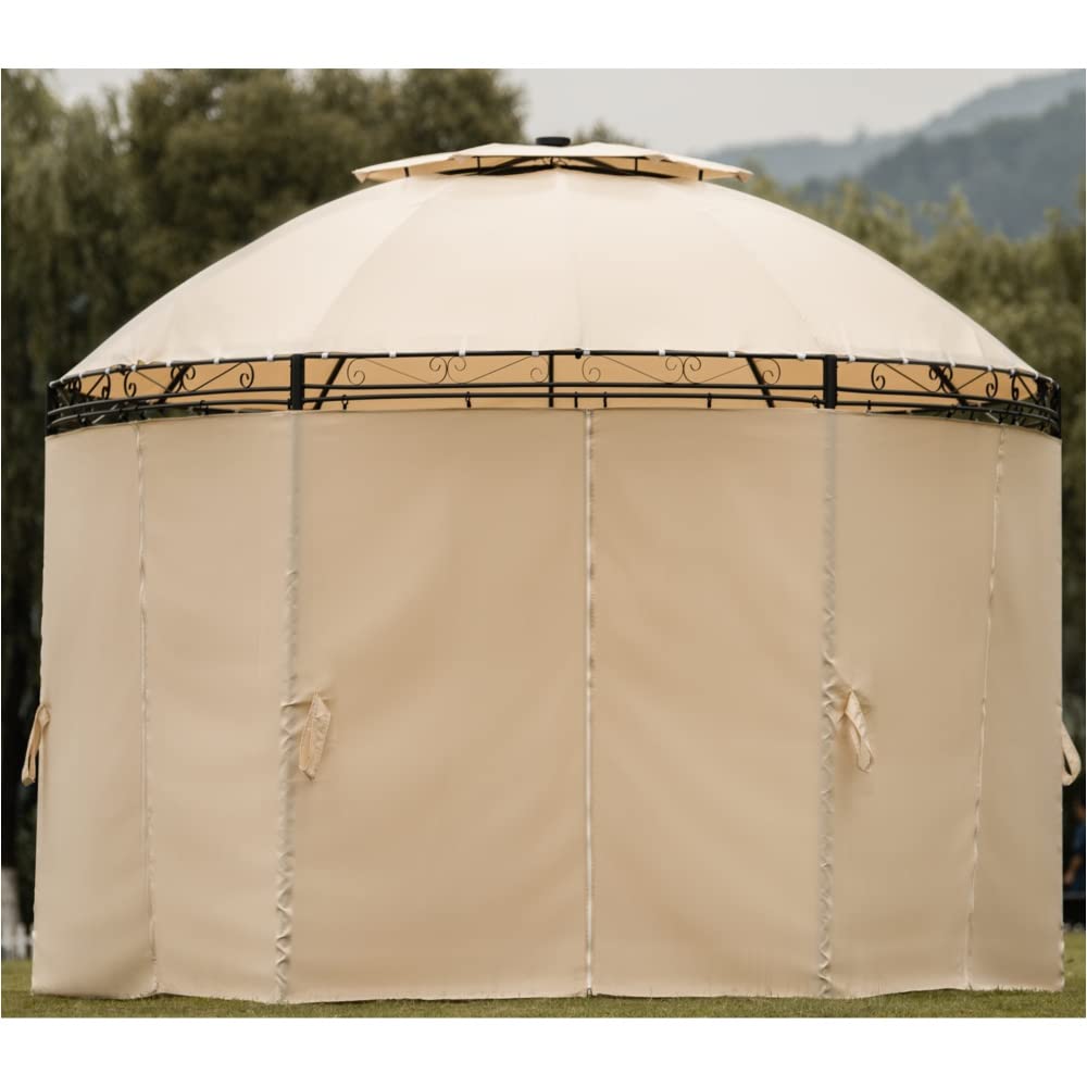 SUGIFT Outdoor Gazebo Steel Fabric Round Soft Top Gazebo with Removable Curtains