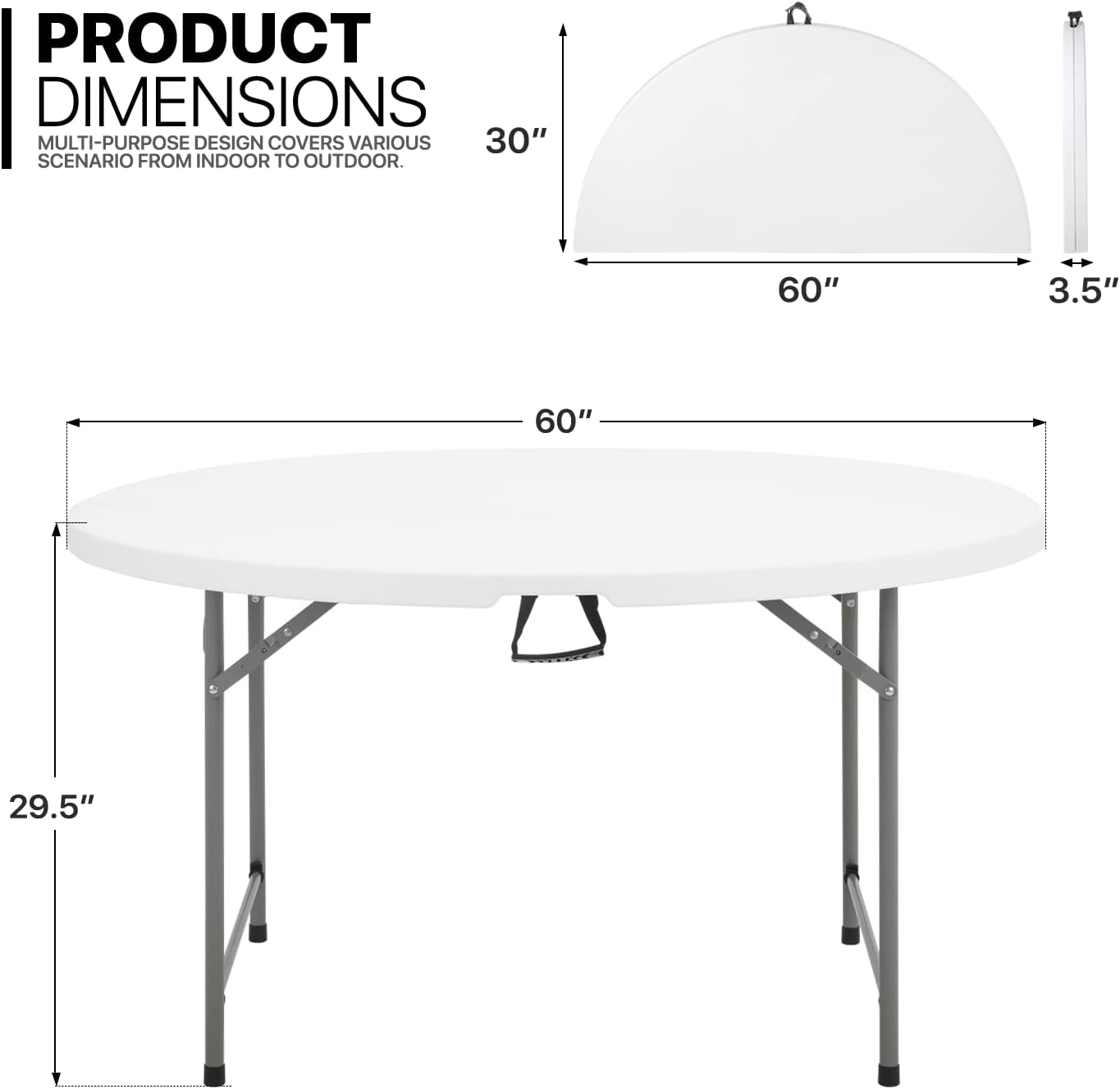 4 Foot Round Folding Table with Handle