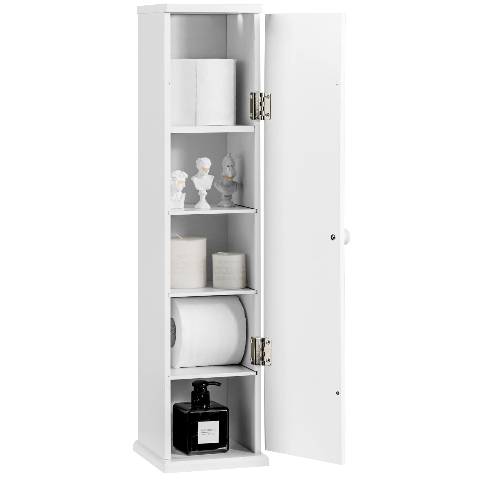 7 in. W x 6.5 in. D x 27 in. H White Freestanding Toilet Paper Holder Linen Cabinet with 4-Shelves and Top Slot