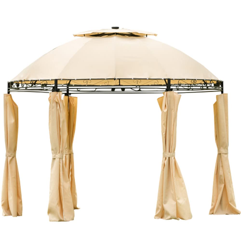 SUGIFT Outdoor Gazebo Steel Fabric Round Soft Top Gazebo with Removable Curtains