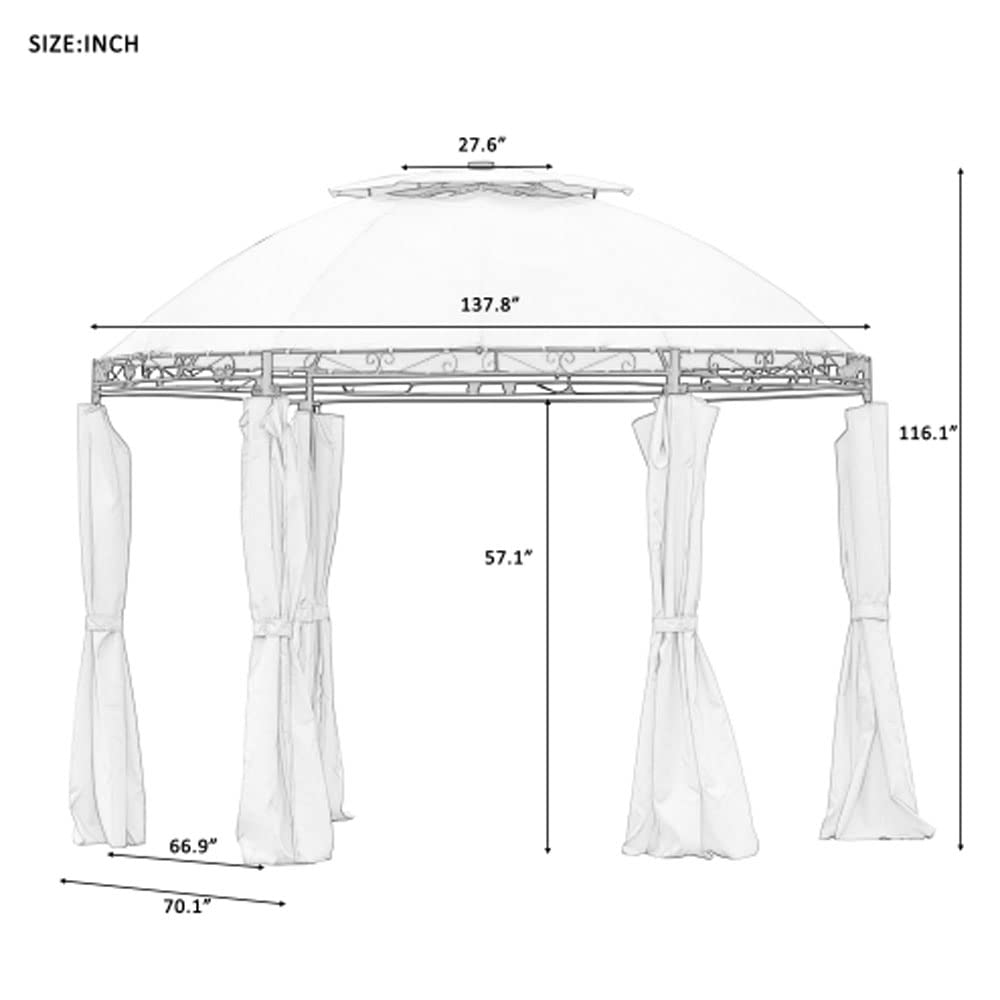 SUGIFT Outdoor Gazebo Steel Fabric Round Soft Top Gazebo with Removable Curtains