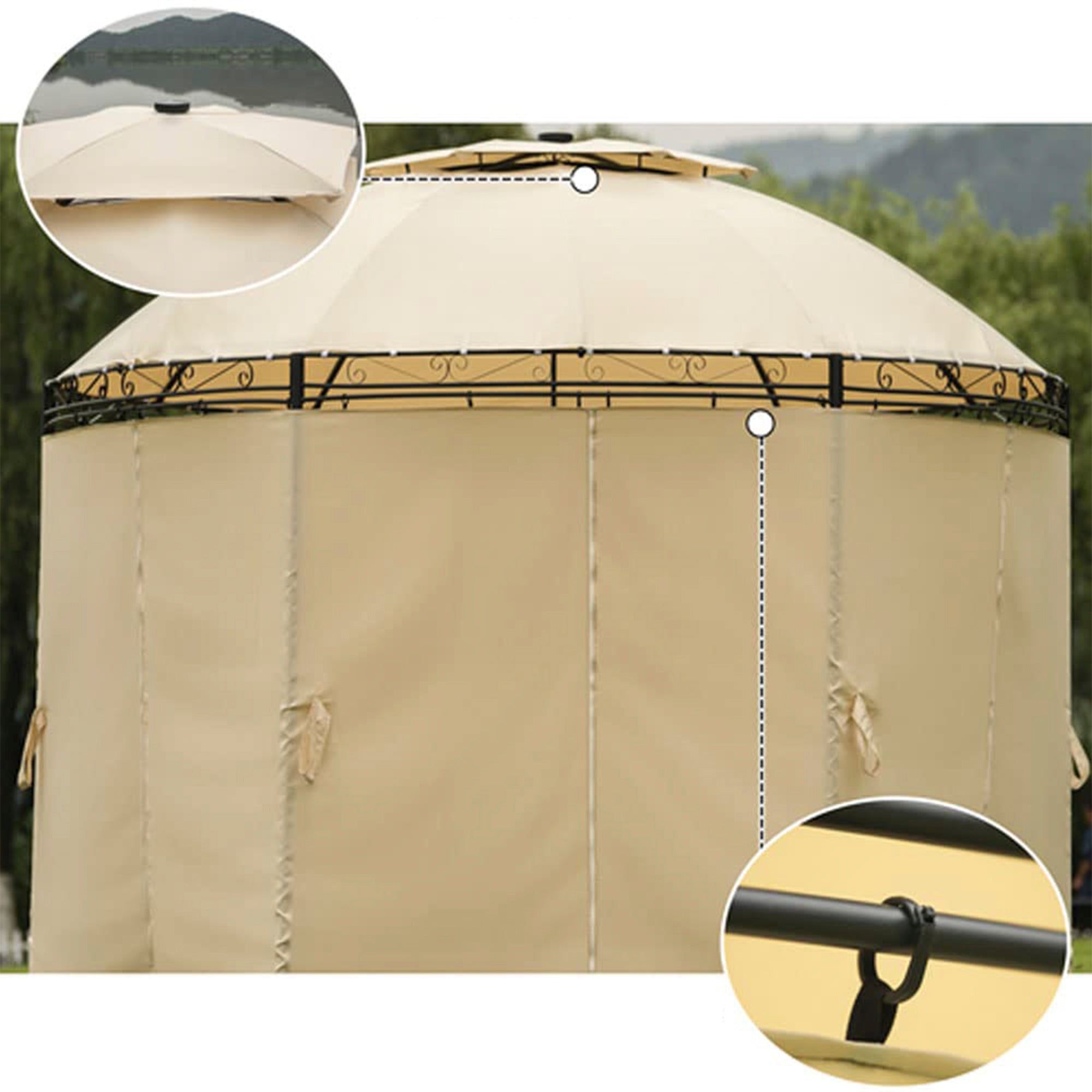 SUGIFT Outdoor Gazebo Steel Fabric Round Soft Top Gazebo with Removable Curtains