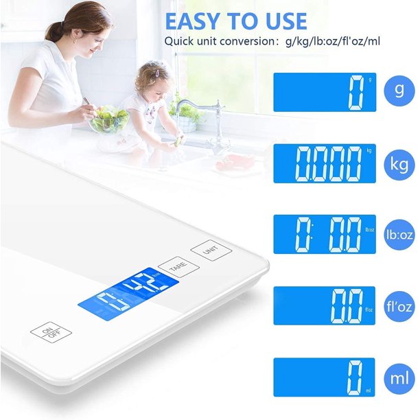 Food Scale, 22lb Digital Kitchen White Scale Weight Grams and oz for Cooking Baking