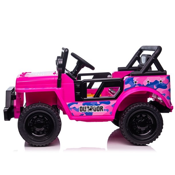 SUGIFT 12V Kids Ride On Truck Car, Power Wheels with LED Lights Horn Openable Doors, Electric Vehicle Toy for 3-6 Ages, Pink
