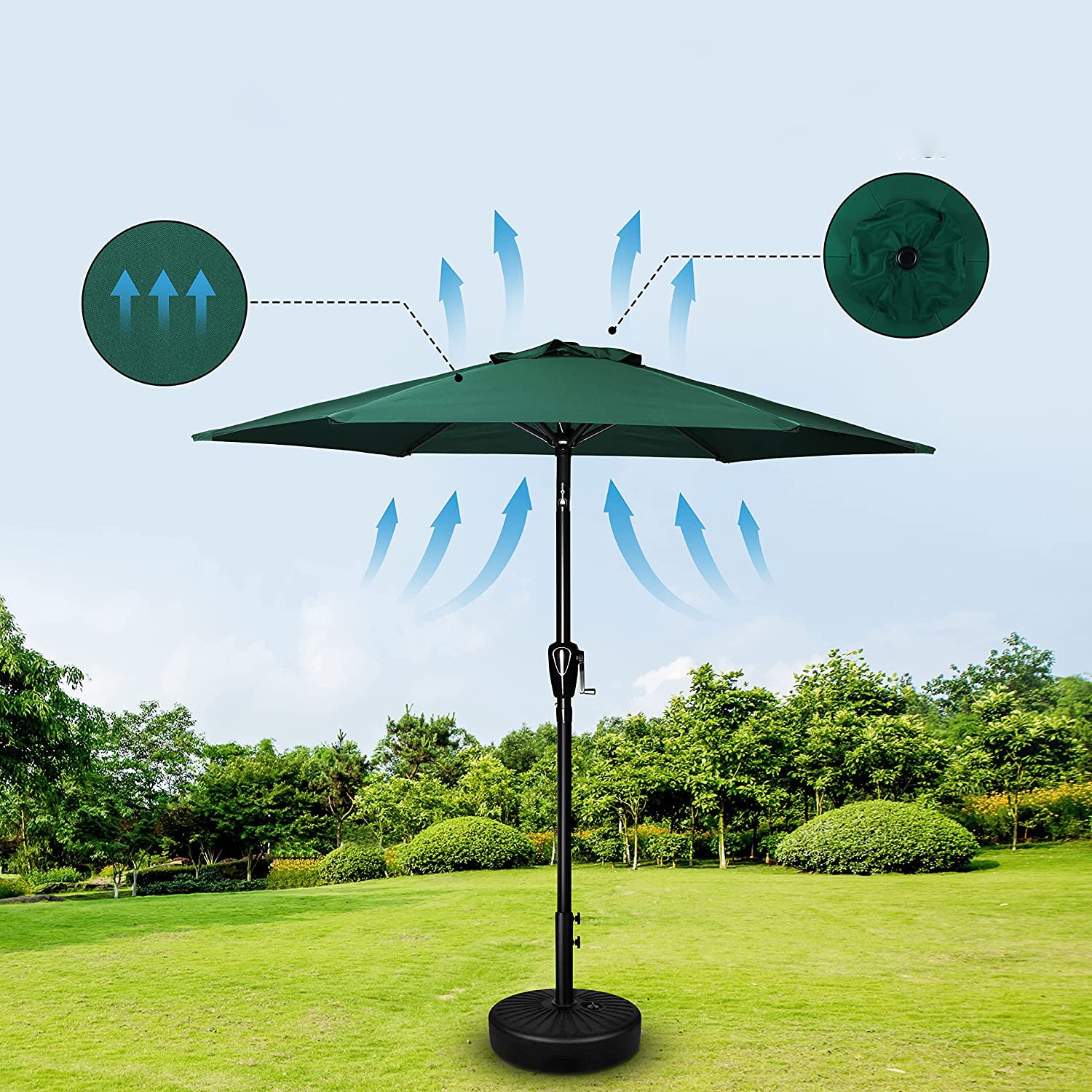 SUGIFT 7.5' Outdoor Patio Table Umbrella Market Umbrella with Push Button Tilt/Crank-Green