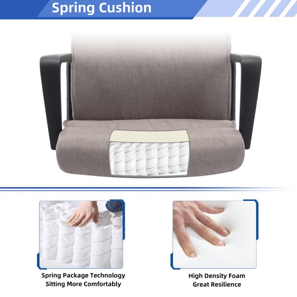 SUGIFT Home Office Chair Spring Cushion Mid Back Executive Desk Fabric Chair with PP Arms Leather 360 Swivel Task Chair