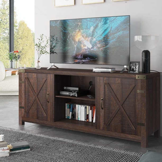 TV Stand 58 in Entertainment Center with Storage Cabinet with 3-Tier Adjustable Shelves Industrial Espresso