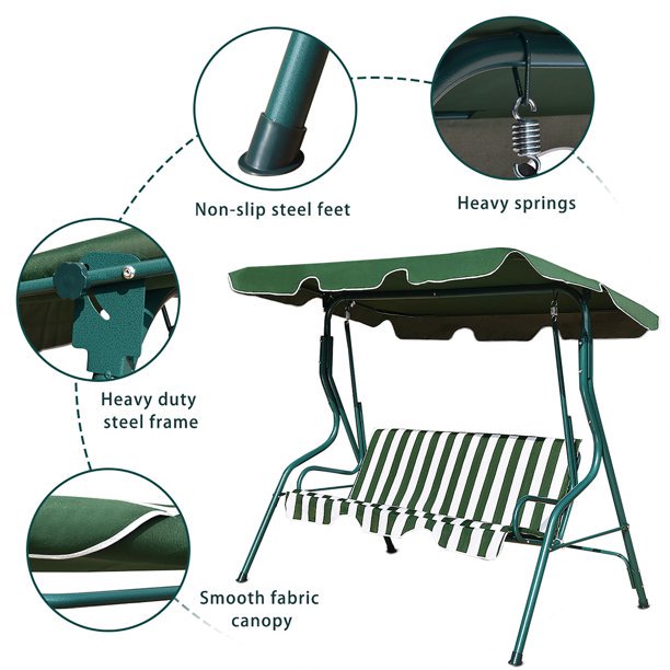 SUGIFT Deluxe Outdoor Swing Canopy  UV30+  Patio Swing Chair 3 Person Porch Top Cover for Patio Yard Seat