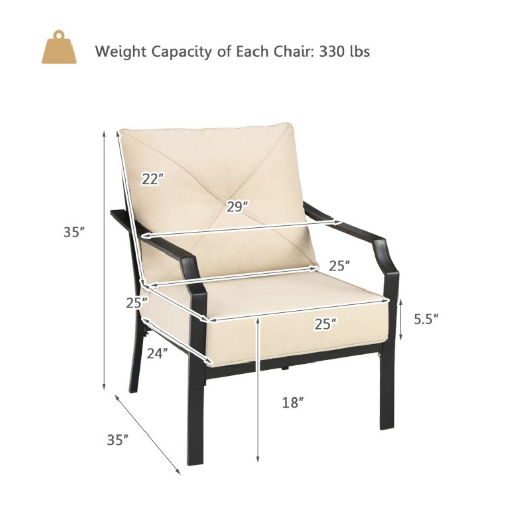 2-Piece Metal Patio Furniture Outdoor Lounge Armchair with Beige Cushions